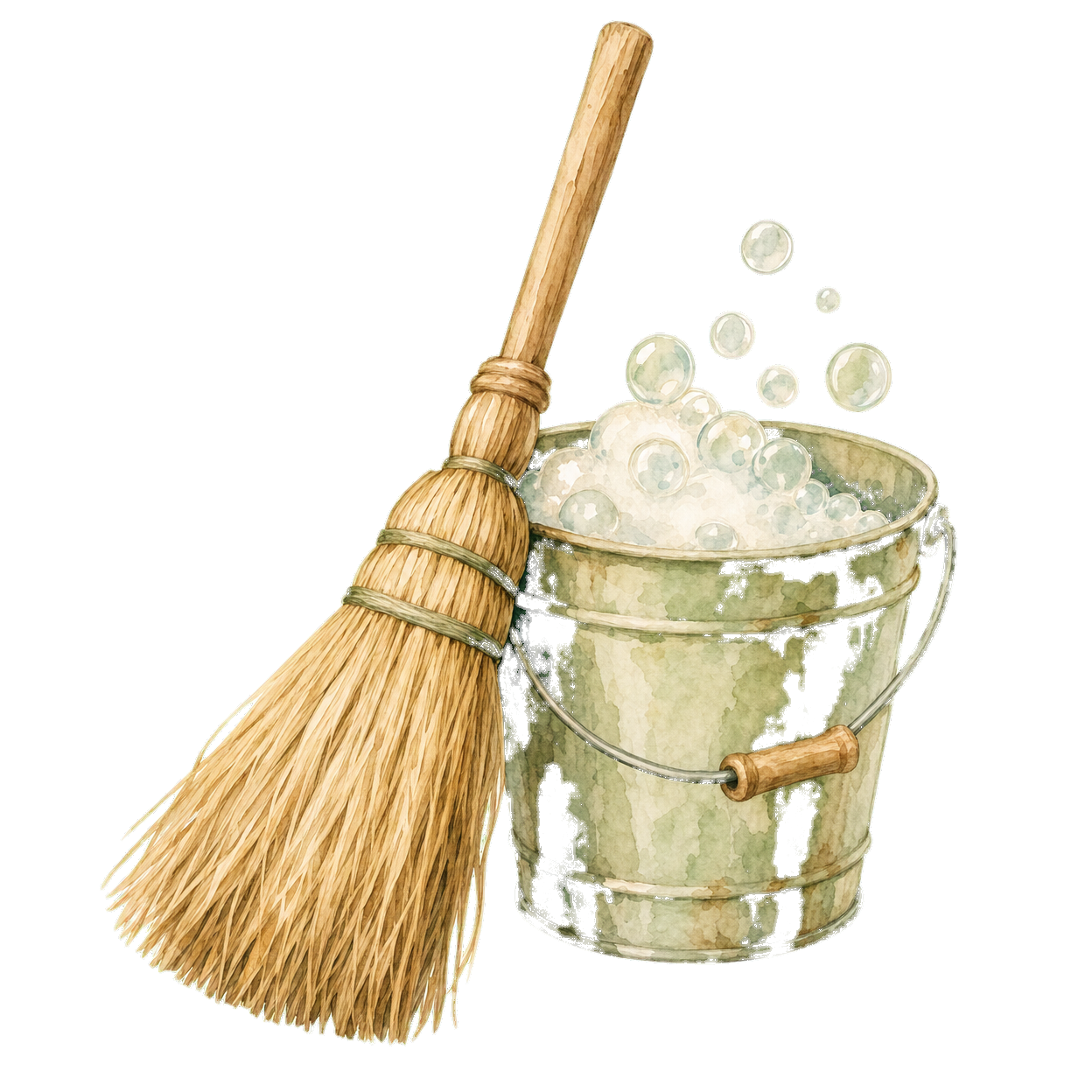 broom watercolor illustration